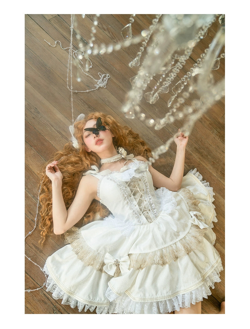 Forest Fluorescent Carps - Black Lady - Gothic Lolita JSK Dress Set