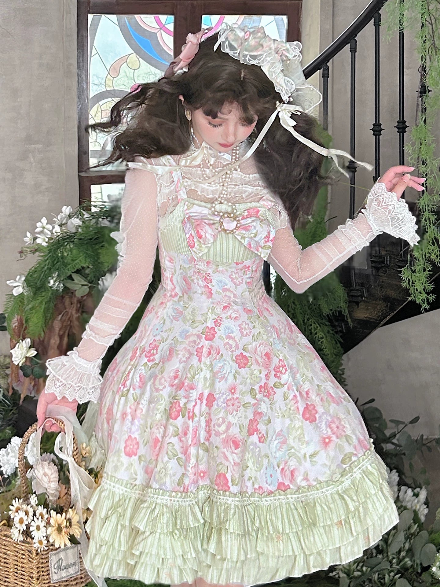 Rose Spring Romance - Cotton Old School Lolita JSK Dress, Floral Print