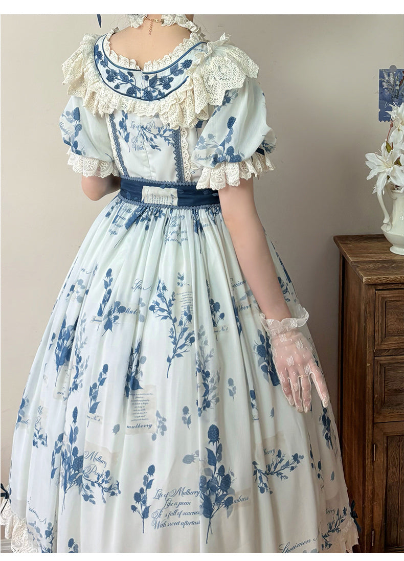 NanShengGe - Mulberry Poem - Country Lolita Printed Dress with Cardigan Set 42513:742831