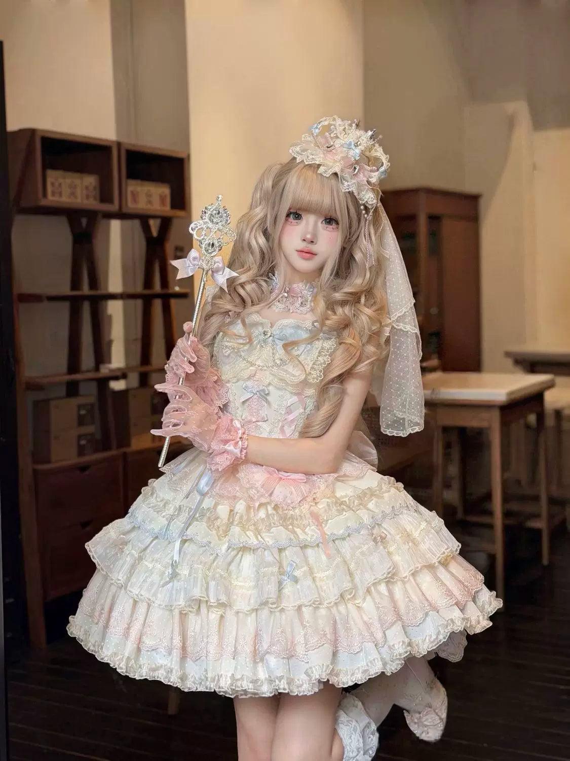 Cloud Whale Dream - Sweet Lolita Corset JSK Dress, Tiered Hem & Bows