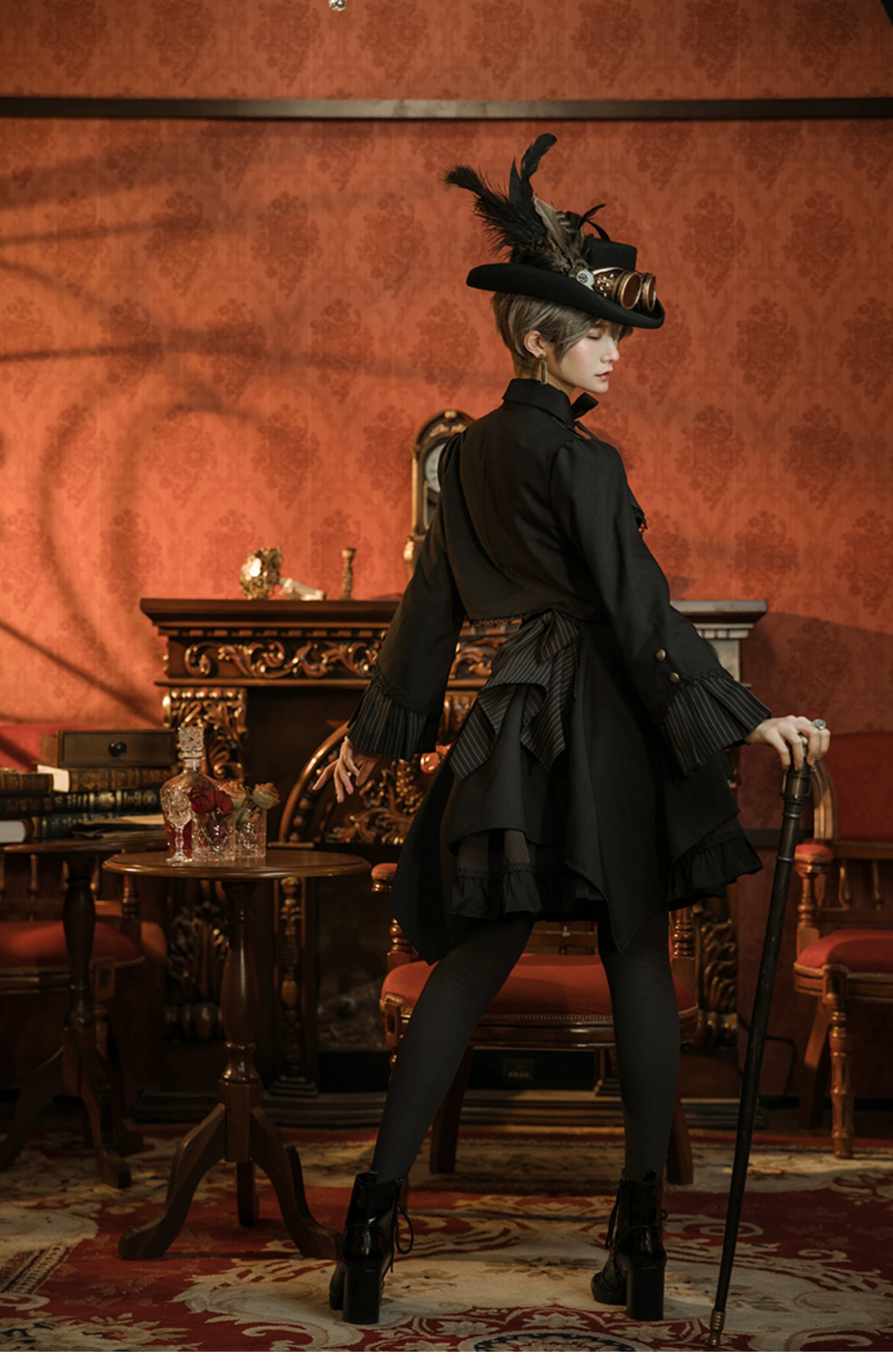 (BFM)Mr. Yi's Steam Continent~Gothic Lolita Cardigan Long Sleeve Black Short Jacket 36496:513202