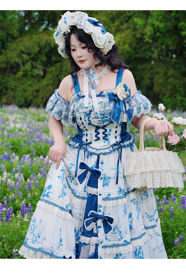 Mulberry Poetry Collection - Plus Size Lolita Printed Top & Skirt Set with Embroidery 45445:847412