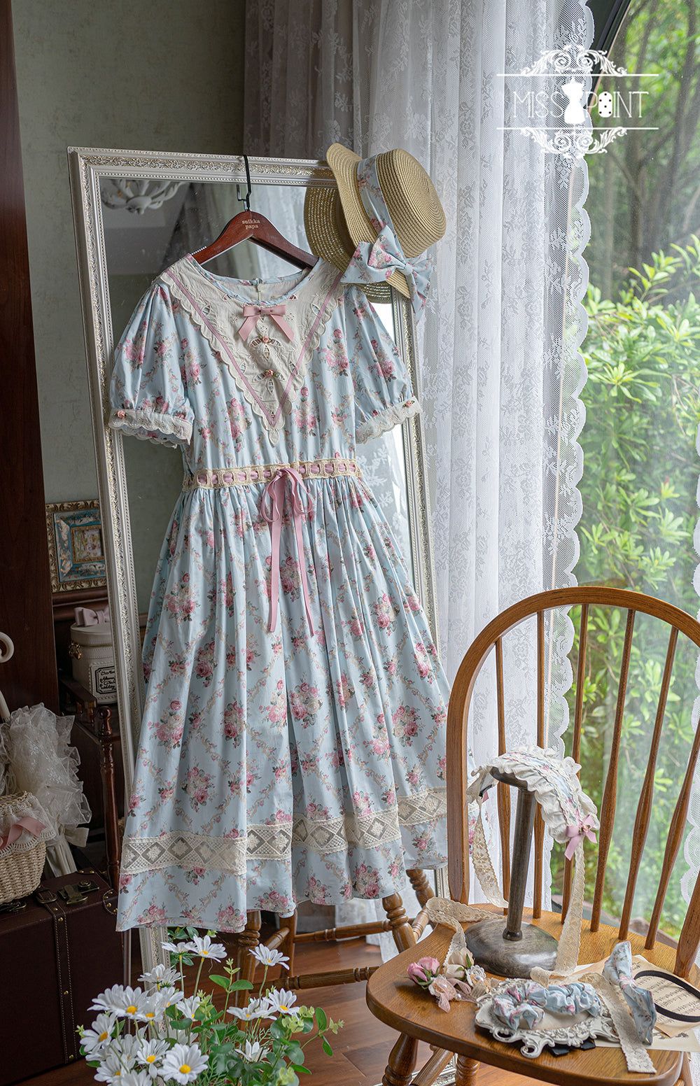 Miss Point - Happy Summer Elegant Lolita Floral OP Dress XS blue floral long OP