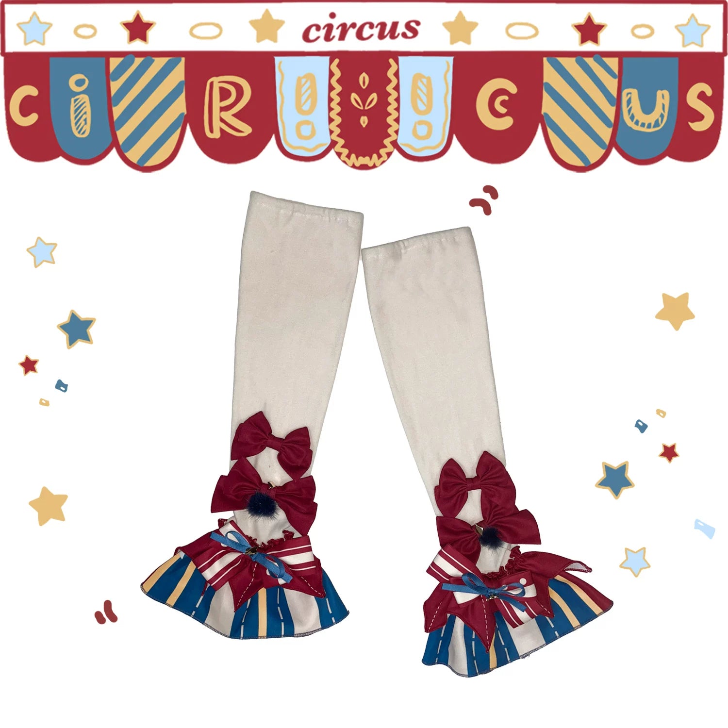 Circus Fairy Tale Opener - Doll-like Lolita Bowknot Hand Sleeve Red-yellow-blue color scheme S A Pair of Hand Sleeves Only