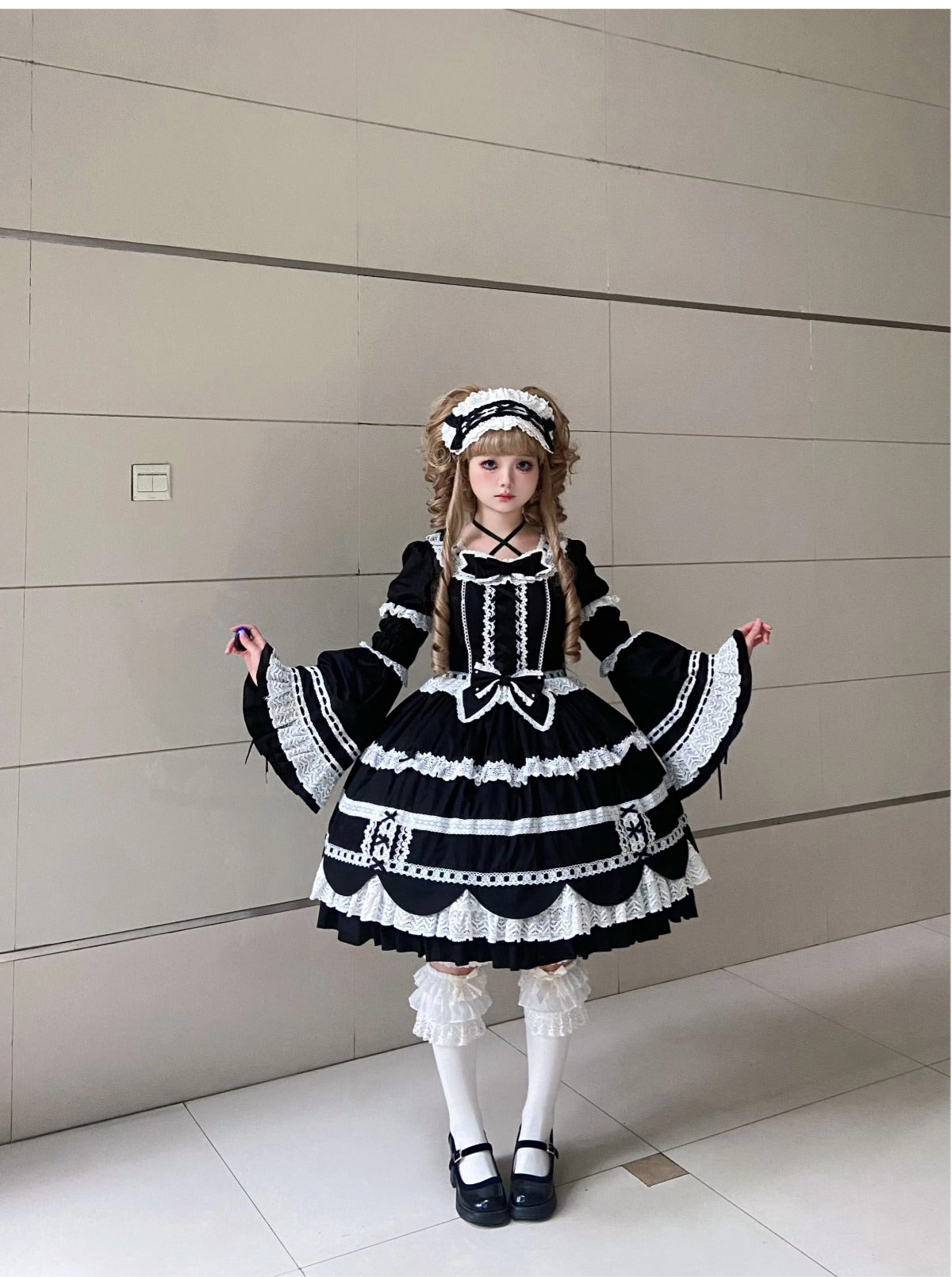 AerialCat~Cream Petals~Old School Lolita OP Tiered Ruffles Cotton Dress 42762:752773