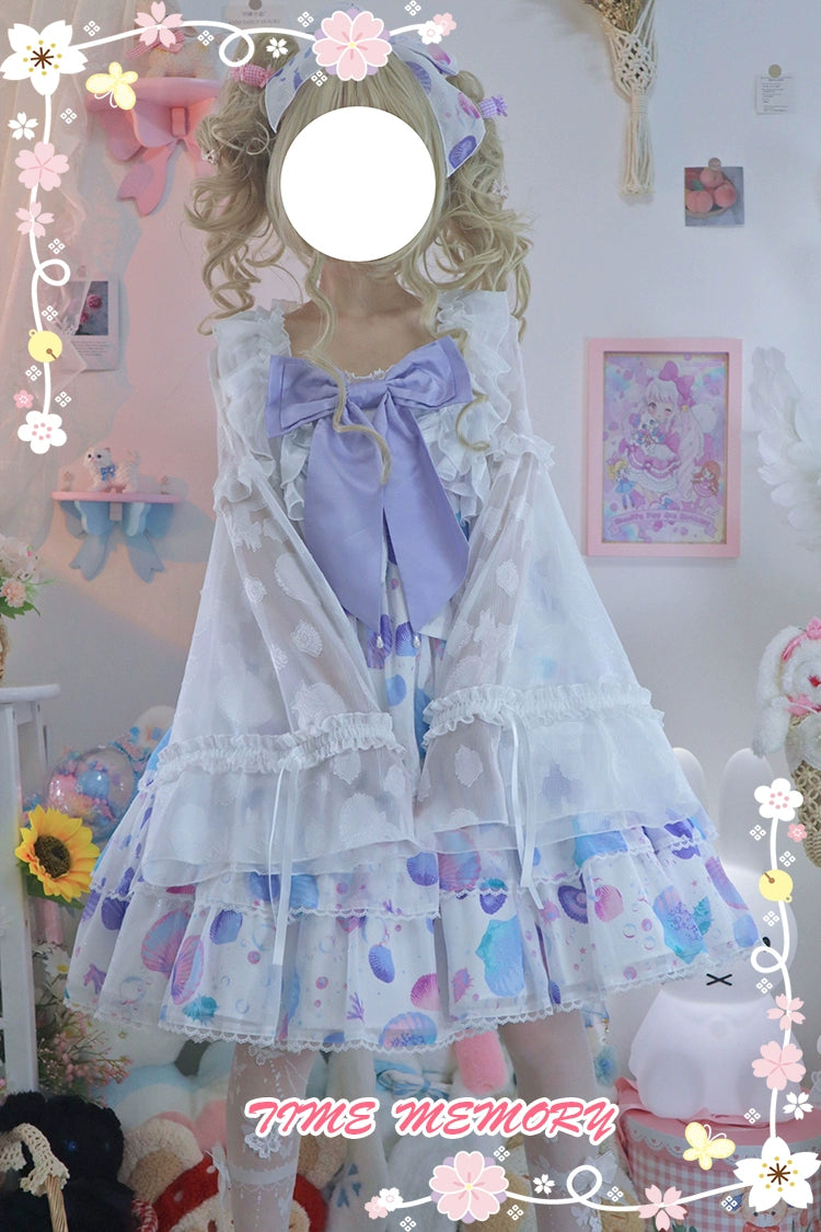 Time Memory~Xianbei~Sweet Lolita Chiffon Lantern Sleeve Cardigan with Bow 34598:463058