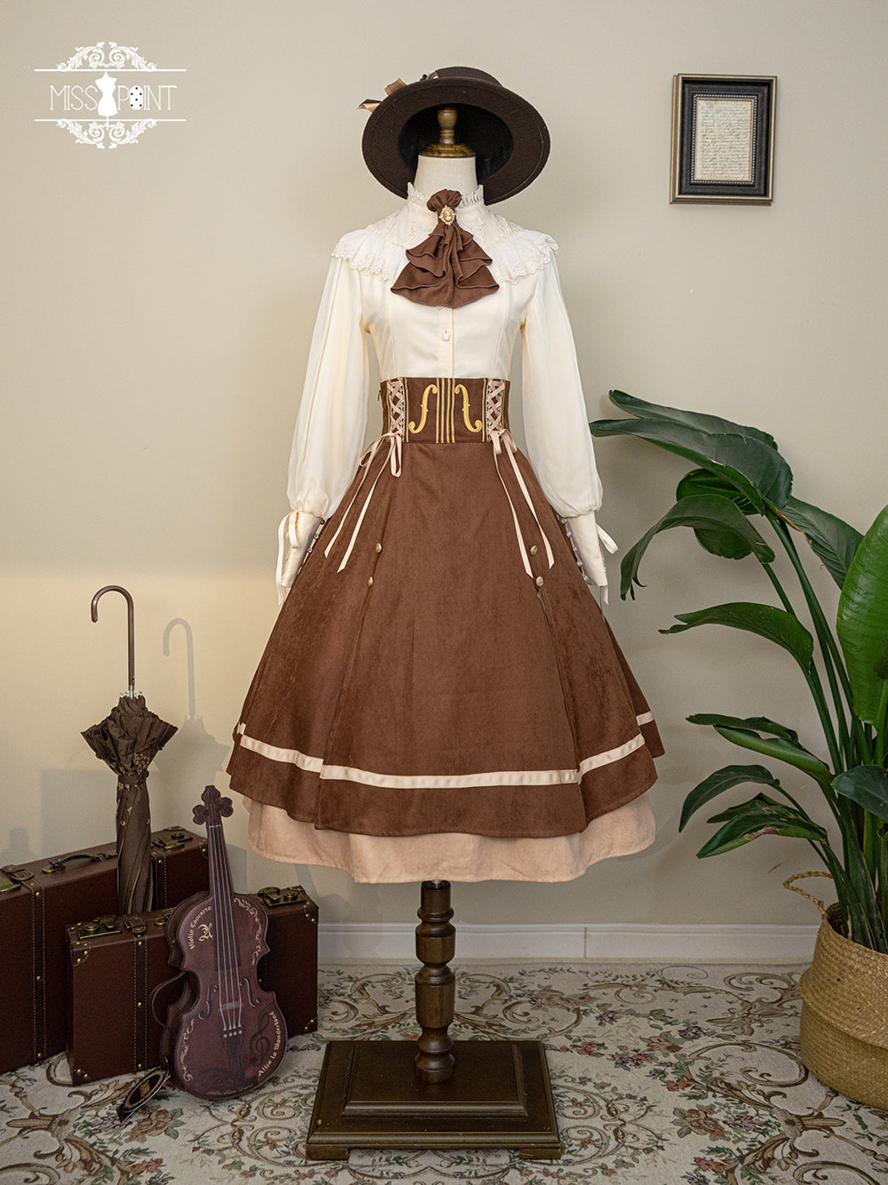 Miss Point~Golden Movement~Elegant Lolita Fishbone Skirt Customized (2XL L M S XL XS / brown) 32242:381370