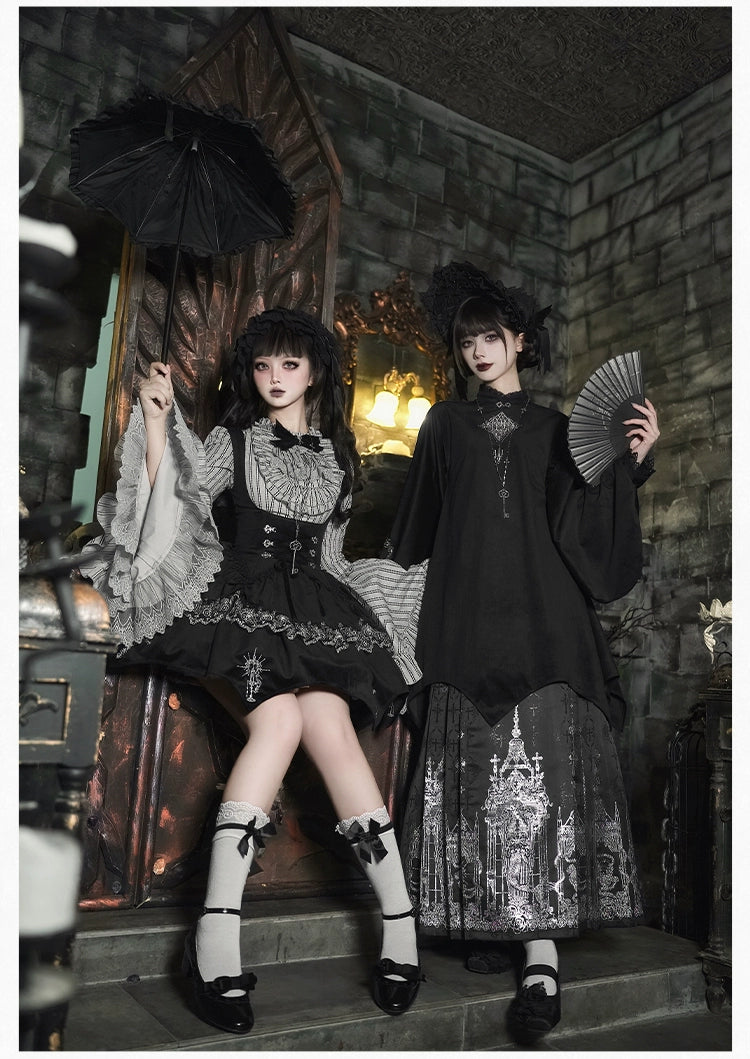 With PUJI - Letter and Poetry · Raven's Night Song - Oriental Aesthetics Gothic Lolita Dress Set