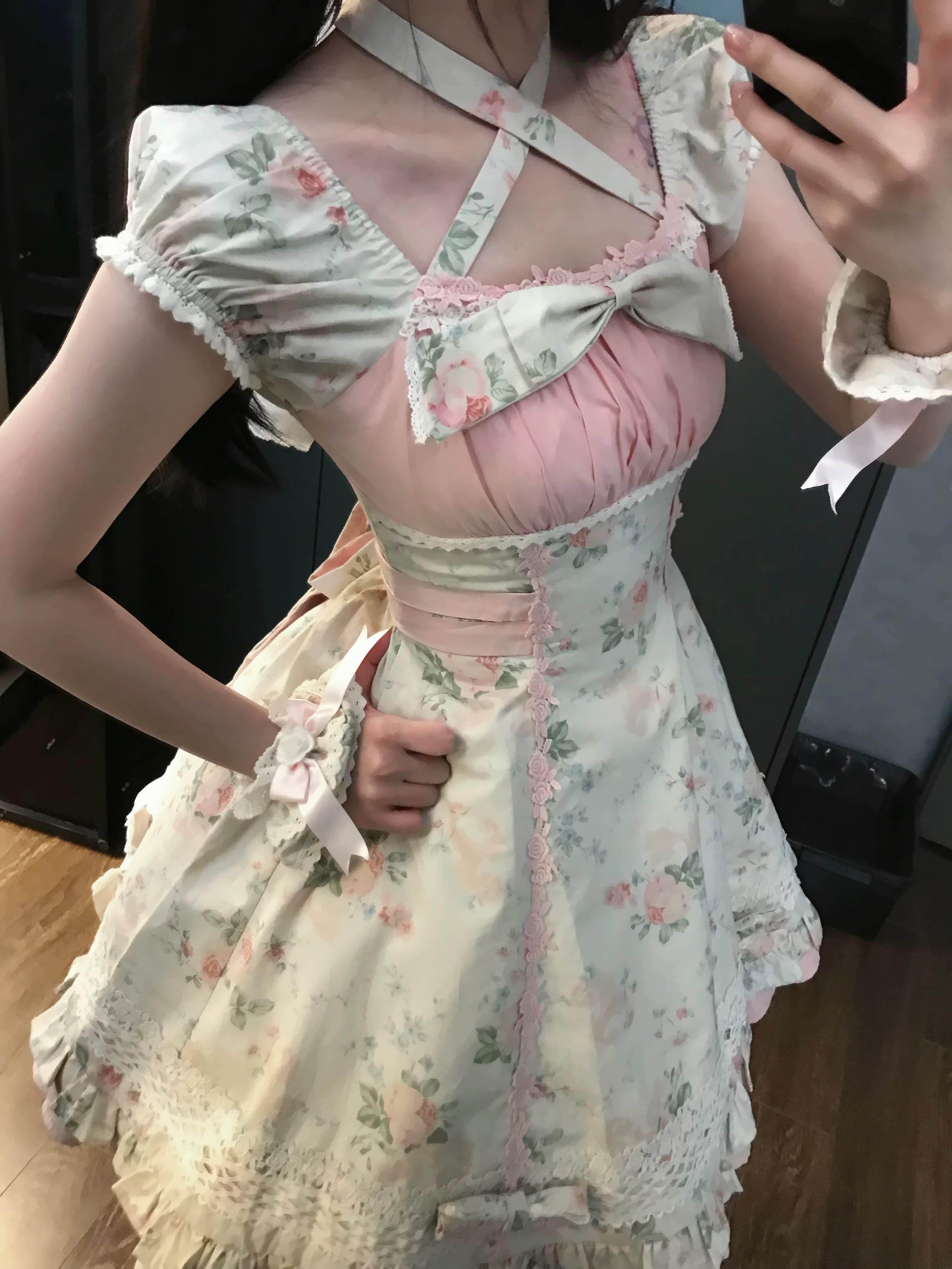 Meet Spring - Floral Printed Old School Lolita OP Dress (S) / L M S XL) 44915:827724