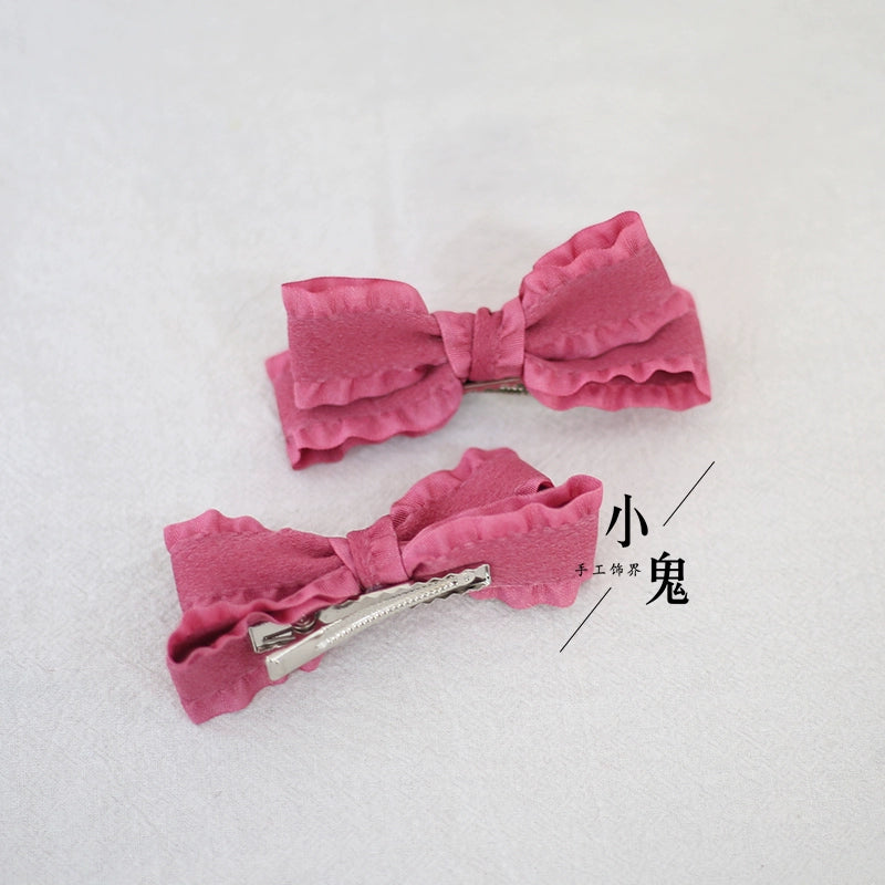 Xiaogui - Cute Lolita Headwear Ponytail Hairclips Daily Lolita Accessories and a pair of rose red hairclips