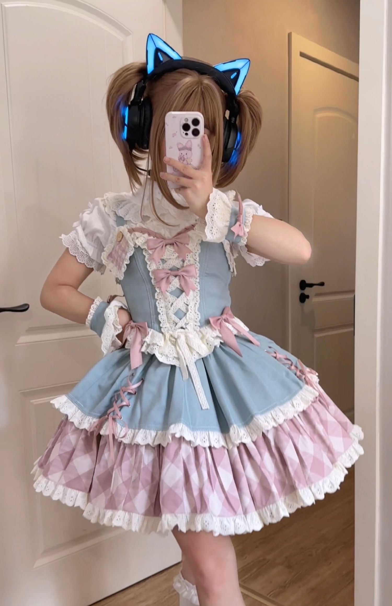 Kuma~Sweet Cowboy~Sweet Lolita Pastel Colors Denim Skirt Set 21260:300386
