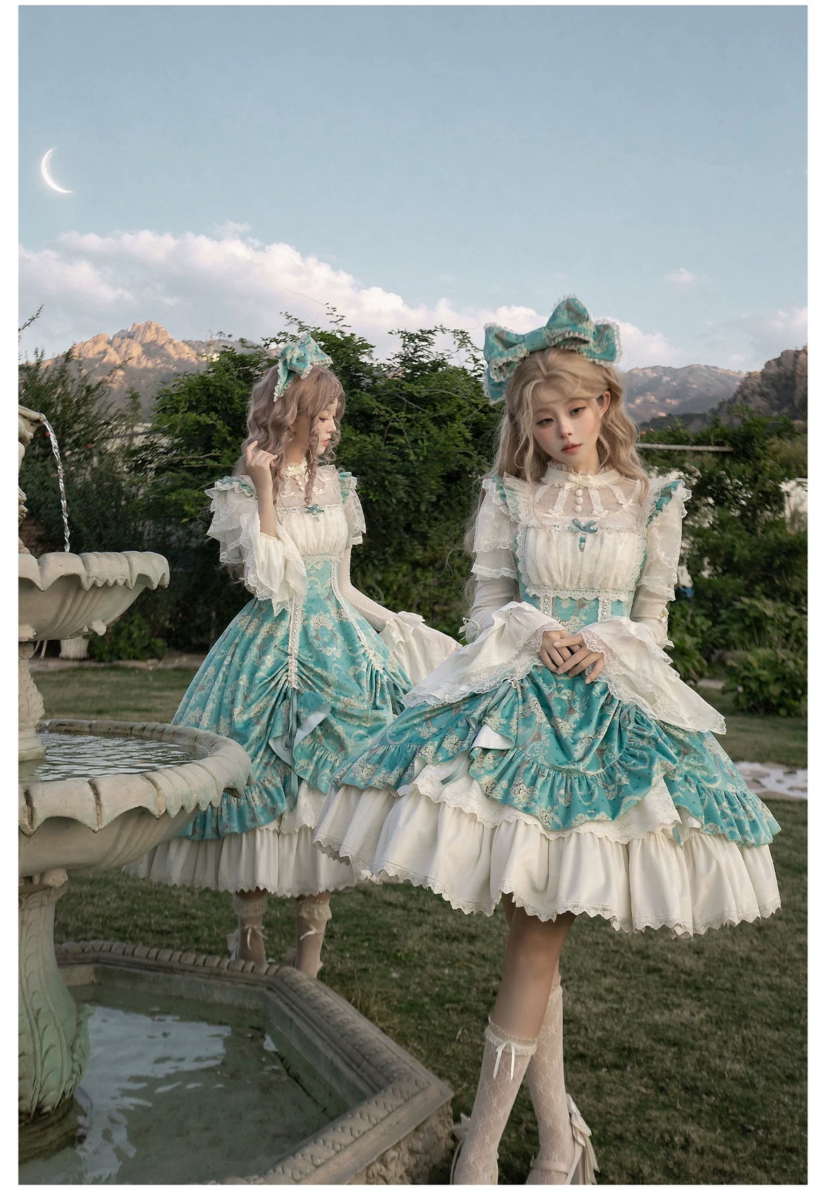 Old Courtyard Floral Letter - Classic Lolita Printed JSK Dress Set, Drawstring Lift-up Hem 46102:875276