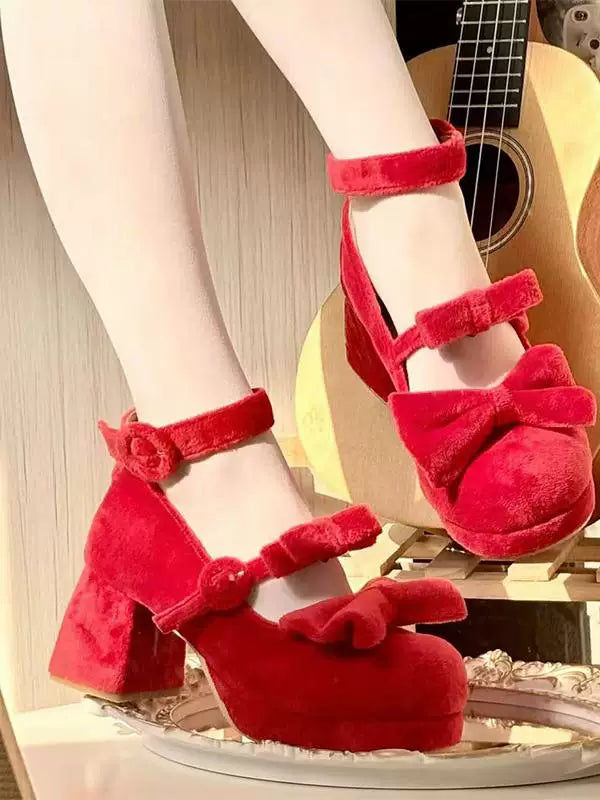 Covenant Doll - Sweet Lolita Chunky Heel Shoes, Detachable Bow