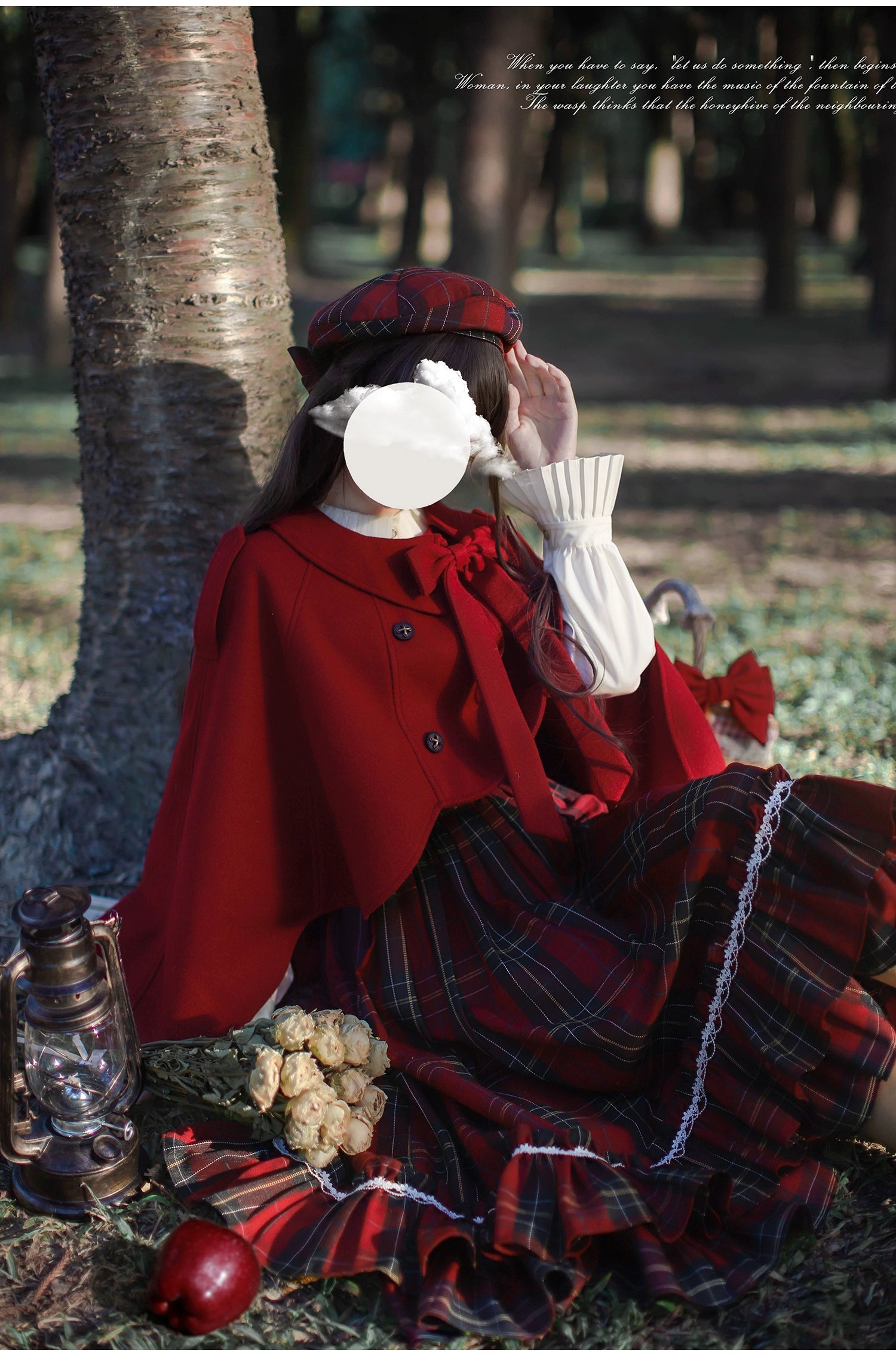 HuTaoMuJK - Little Red Riding Hood - Vintage Lolita Cape & JSK Dress Set 43706:783695