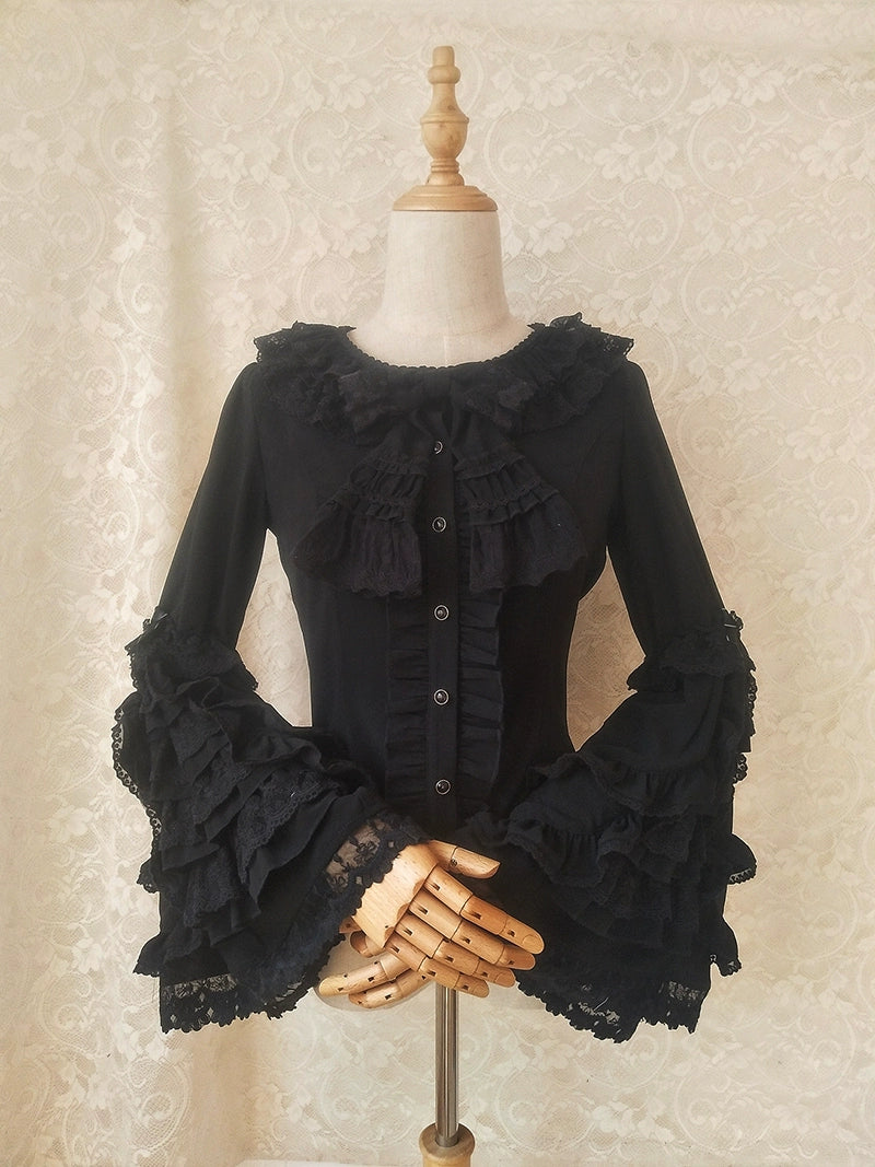 Youlan Lane - Retro Lolita Hime Sleeve Lolita Blouse M Black