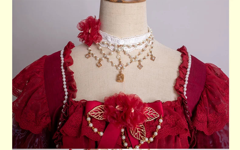 Waltz - Classic Lolita Accessories, Long Mesh Trailing Choker Only Burgundy