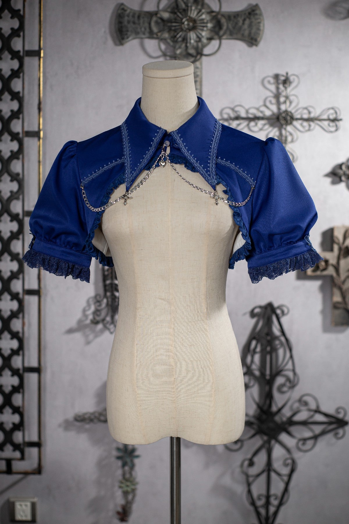 OCELOT - Contract Cross - Gothic Elegant Bubble Sleeve Bolero S blue