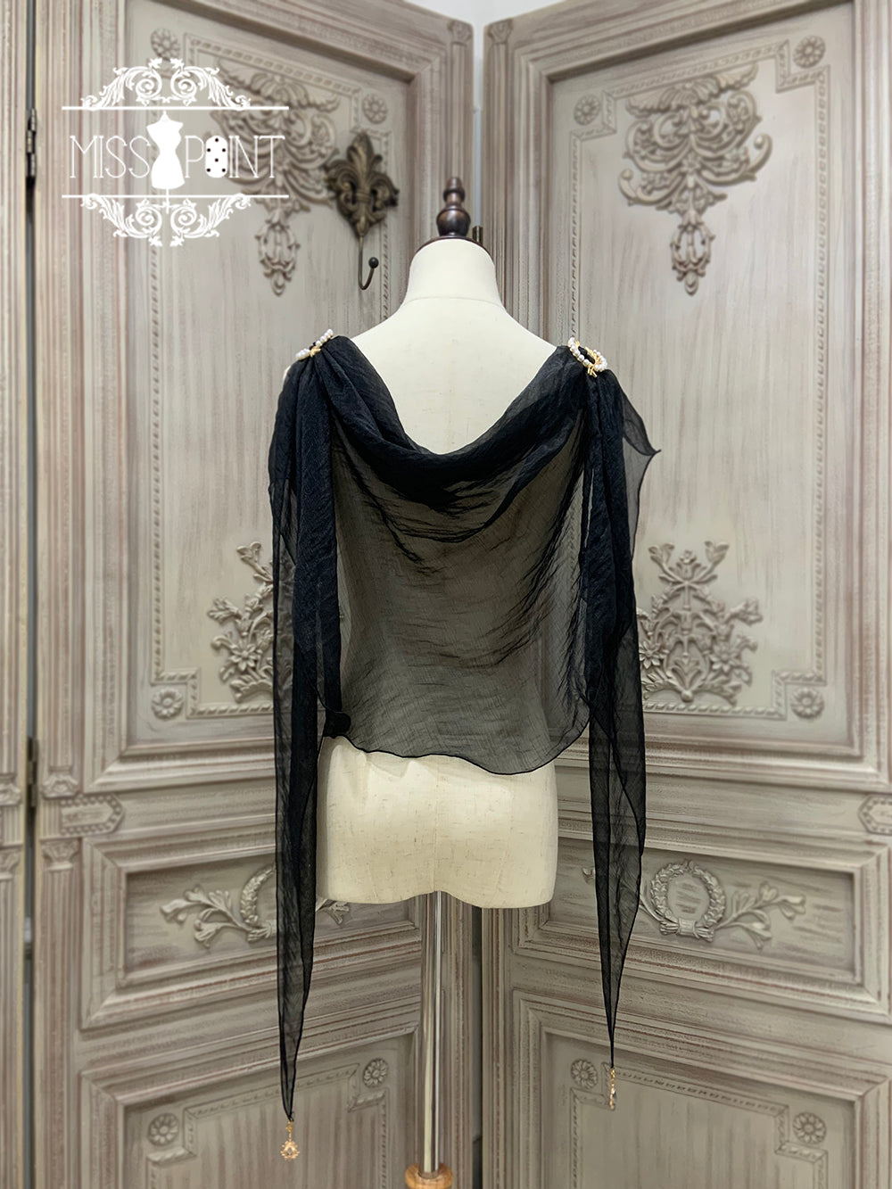 Miss Point - Dusk Bester - Egyptian Lolita Brooch Waistband Shawl black small shawl