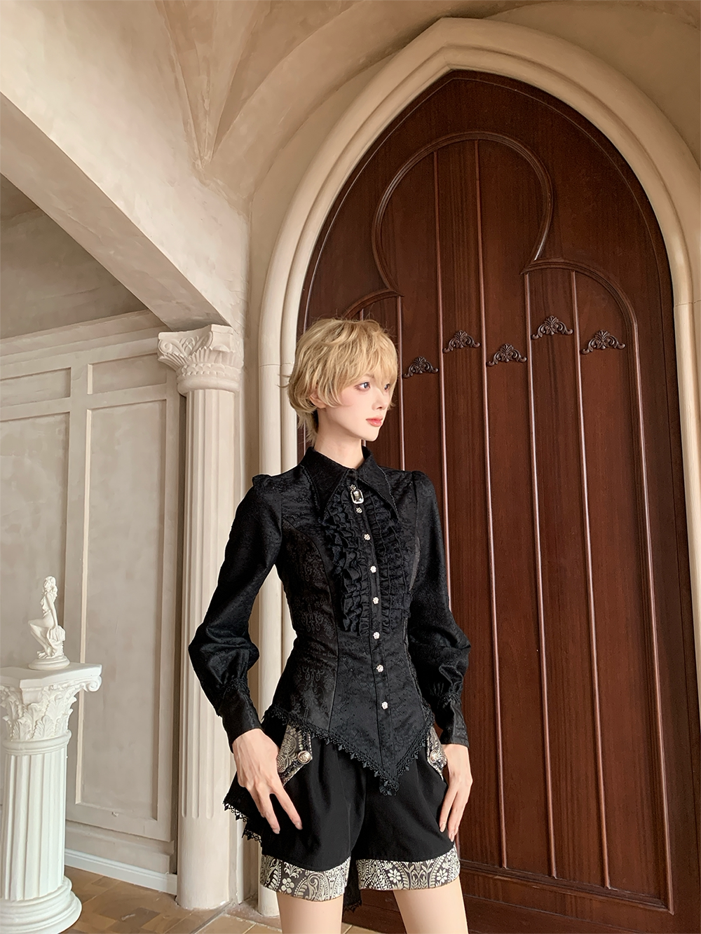 Chill Rice - Jacquard Sleeveless Ouji Lolita Blouse, Lace Accent 44800:822414