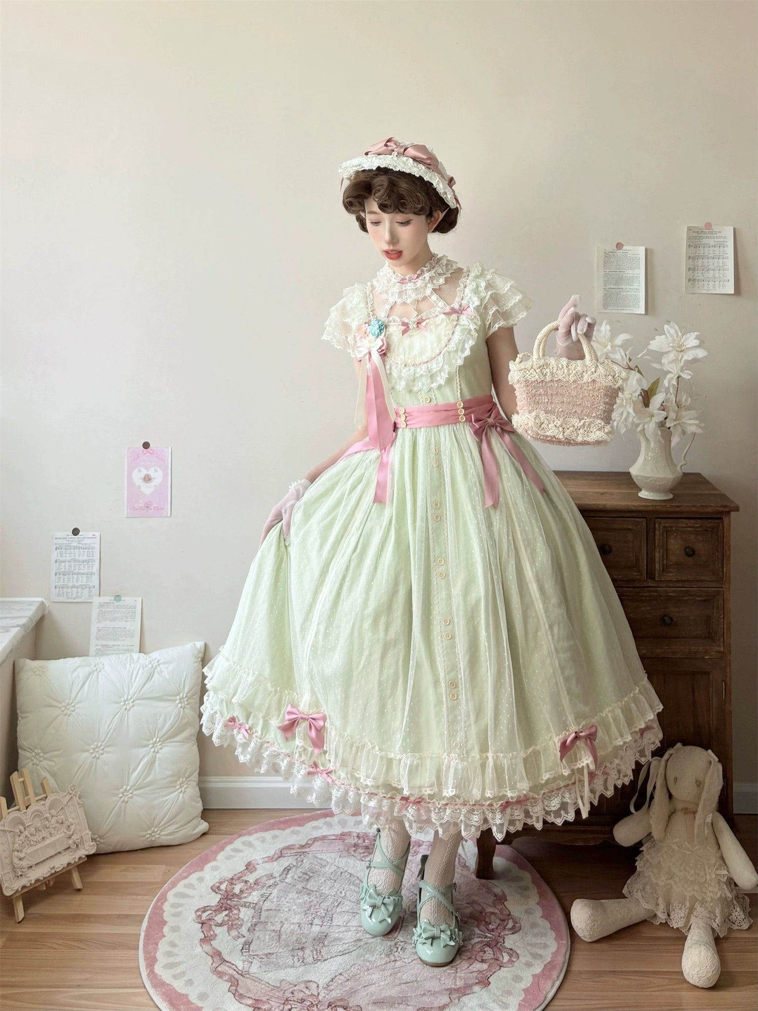 Uncle's Workshop - Fluttering Cherry Spring Strings - Cotton Sweet Lolita JSK Dress 42196:776693