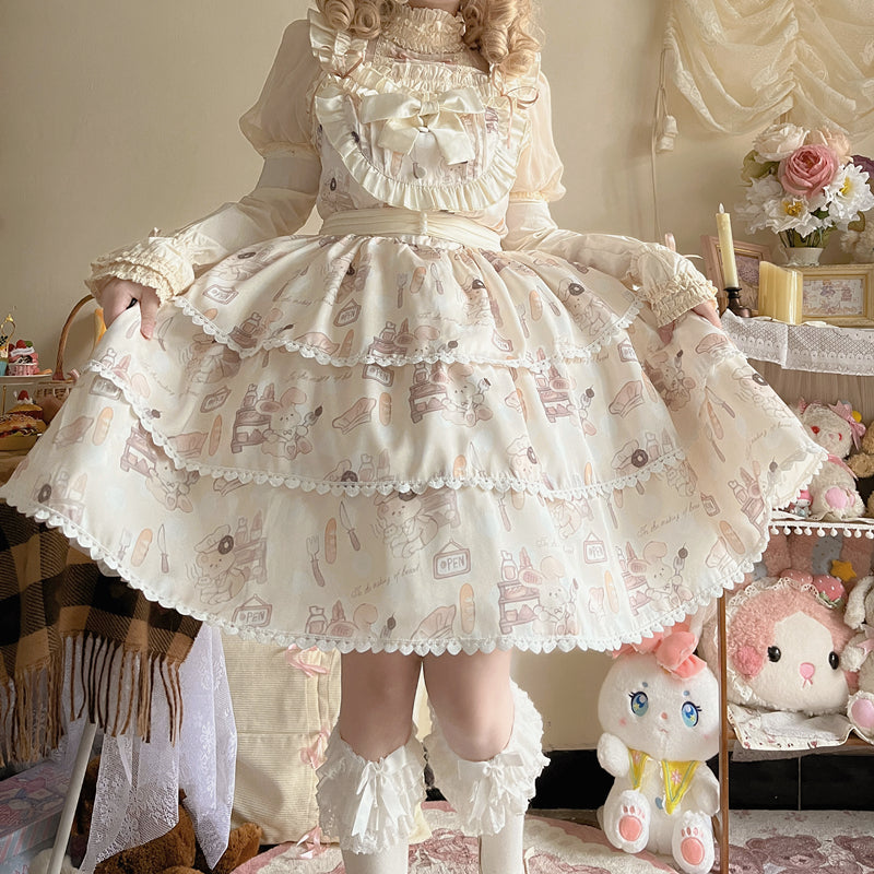 Niu Niu - Plus Size Lolita Jumper Dress, Beige Sweet Short Sleeve 13936:173592