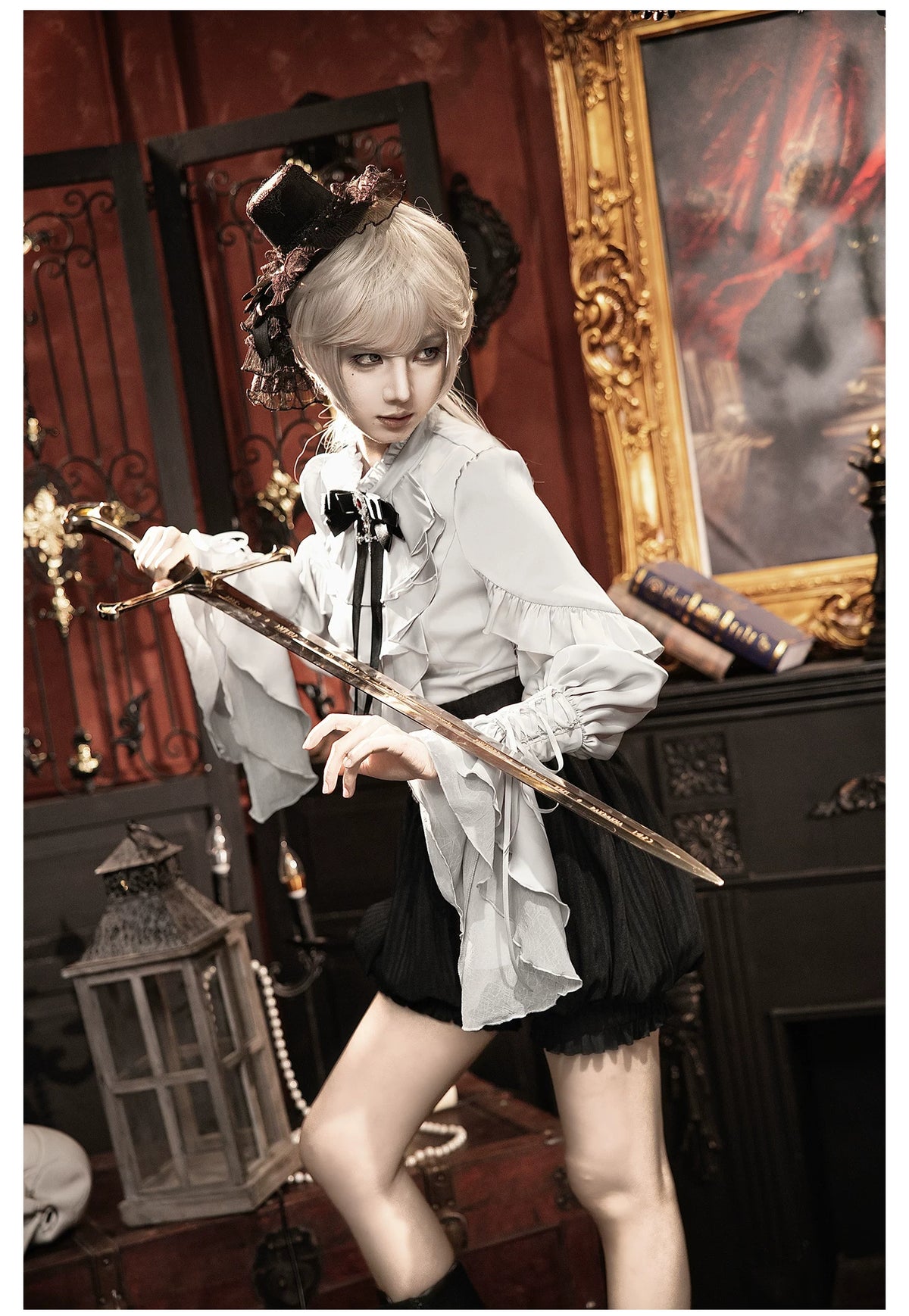 Night Crow - Elegant Gothic Lolita Blouse or Skirt Set, Irregular Hem