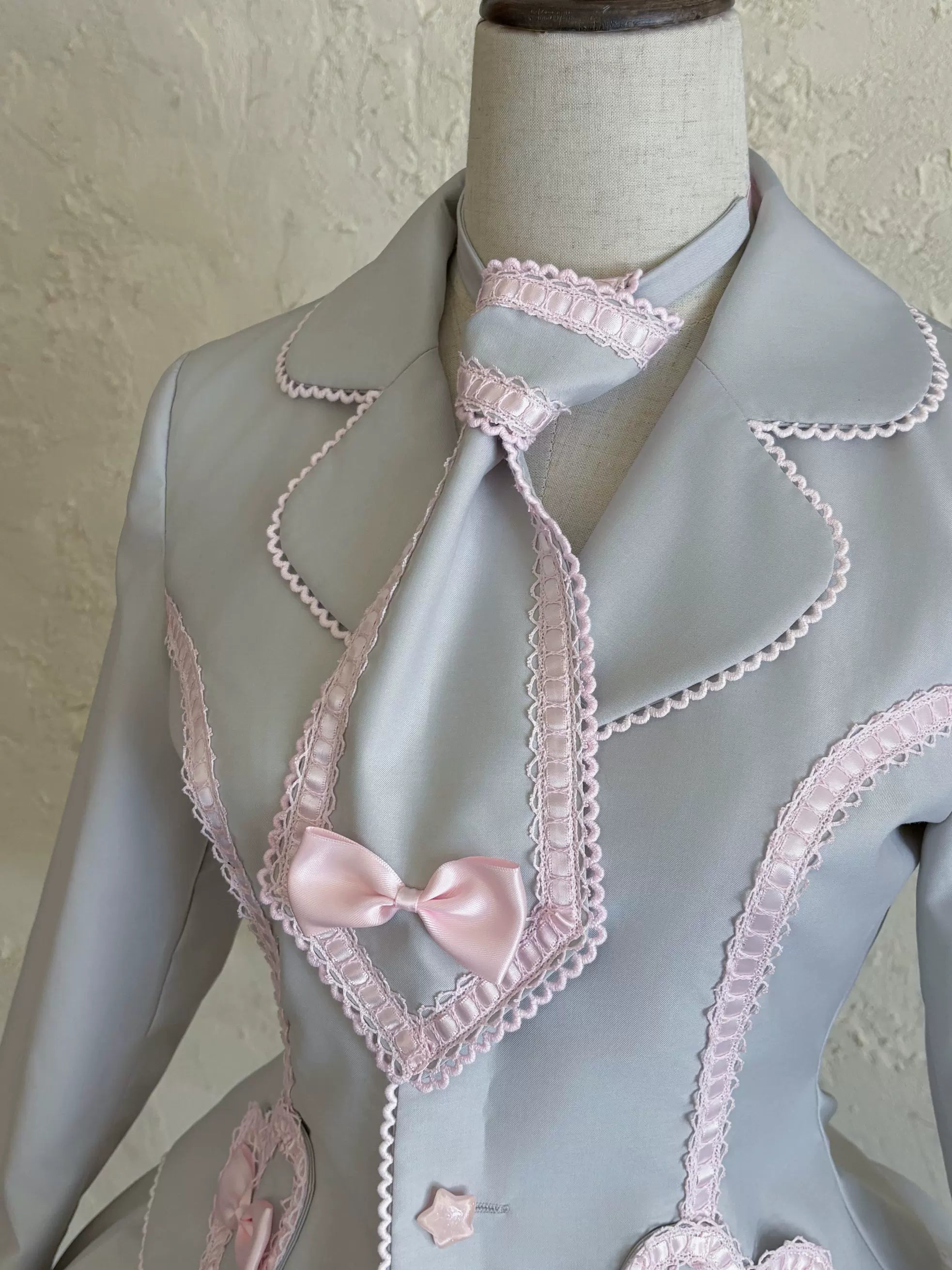 Promise After Class - Old School Lolita Fitted Blazer & Pleated Skirt Set Gray Cravat-style Neck Tie (only sold with a set) (choose one size) S Pre-order