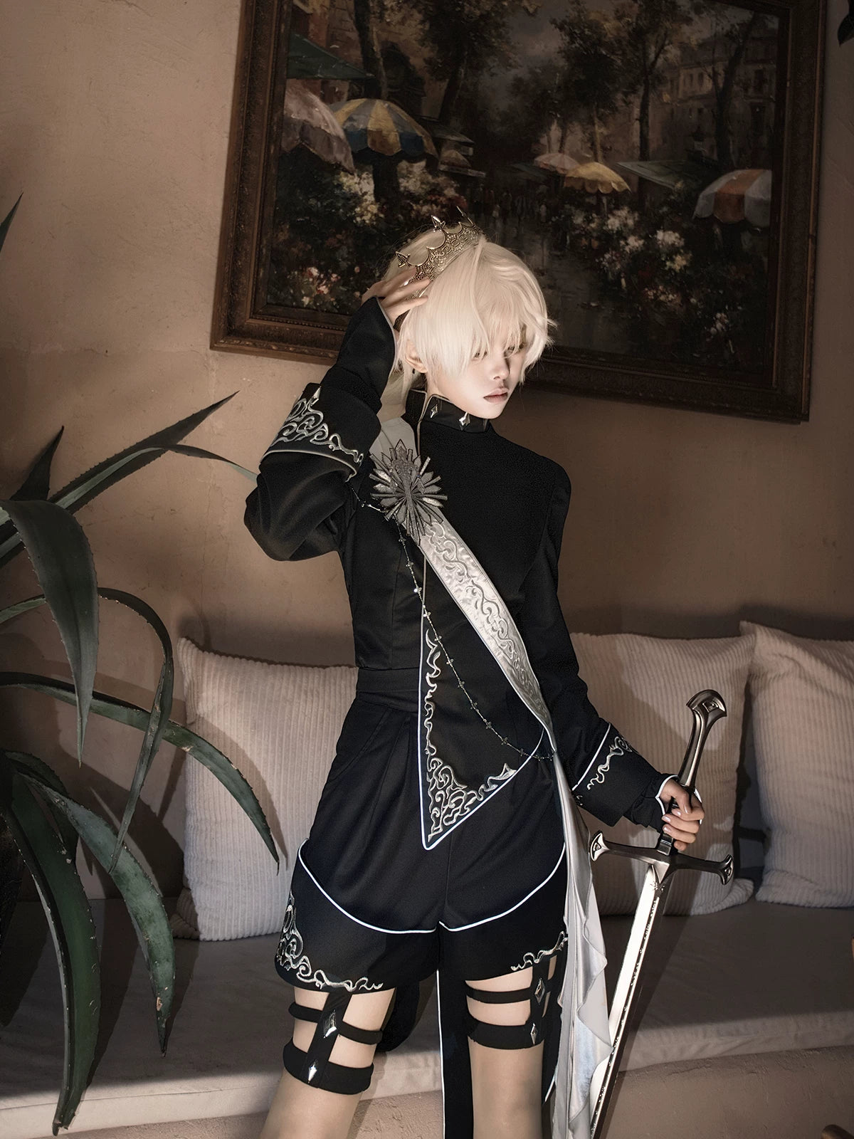 Oathbound Sword - Embroidery Ouji Lolita Set, High-Low Hem Coat 44438:808456