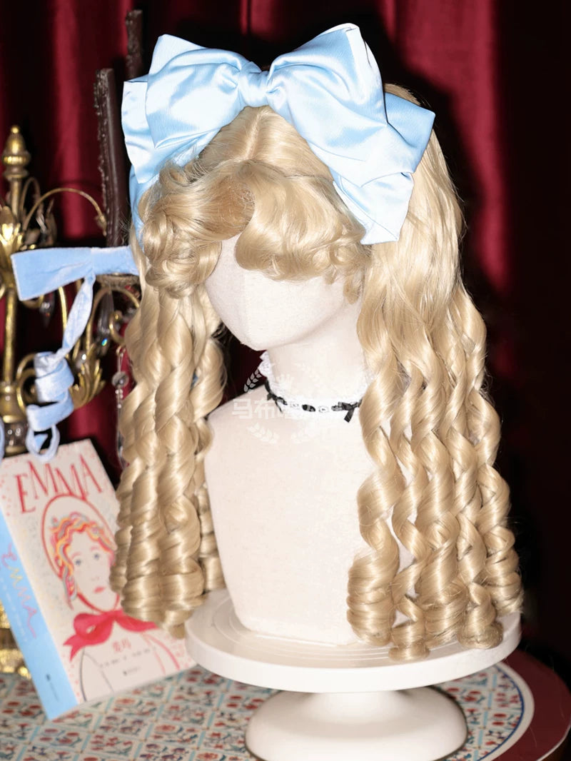 Retro Lolita Roman Roll Wig, Detachable Ponytails (In stock) Oil Painting Gold - Wig + Ponytails (pair)