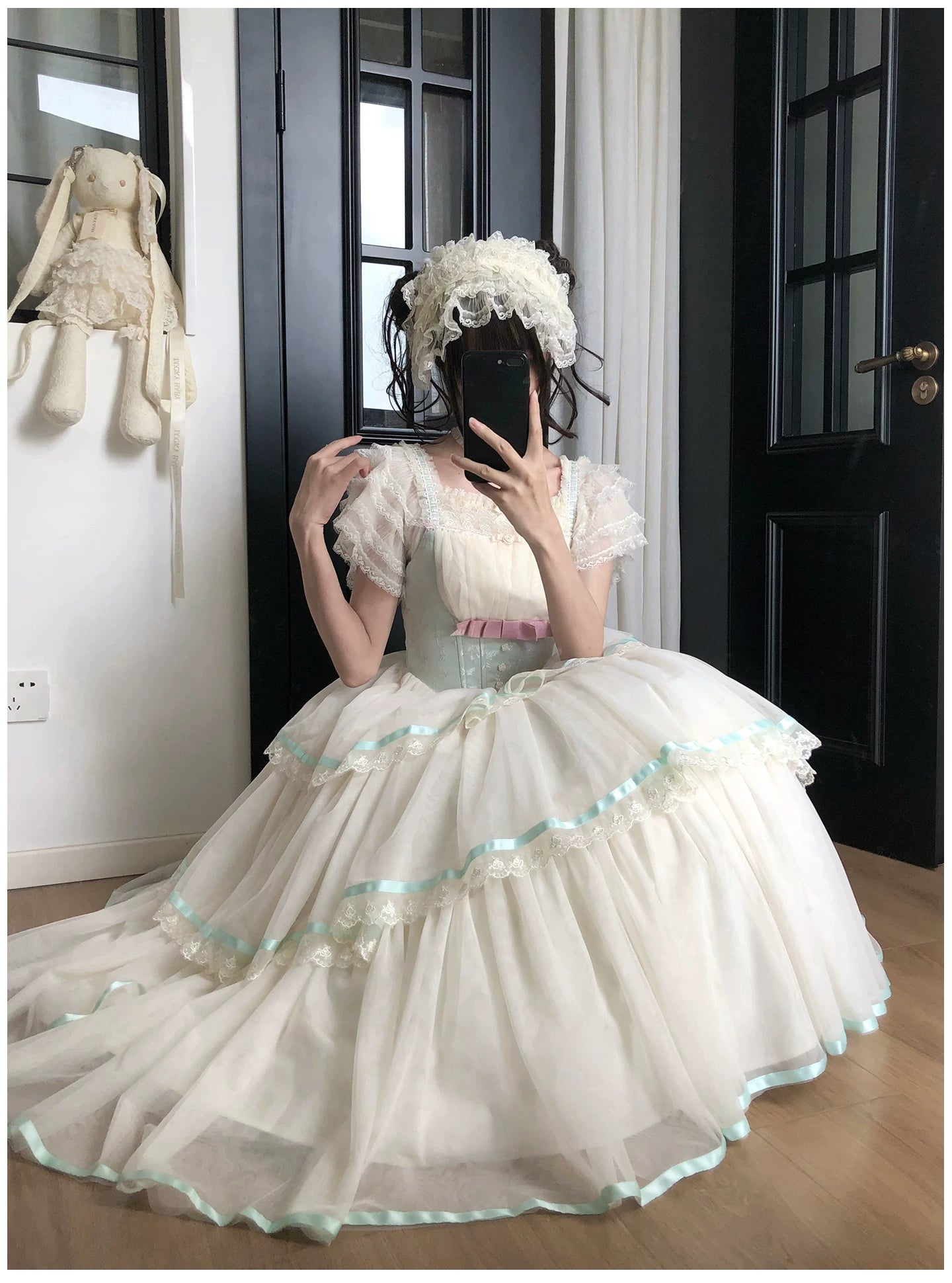 Sea Salt Soda - Classic Lolita Adjustable Corset JSK Dress, Tiered Tulle Hem 45257:856350
