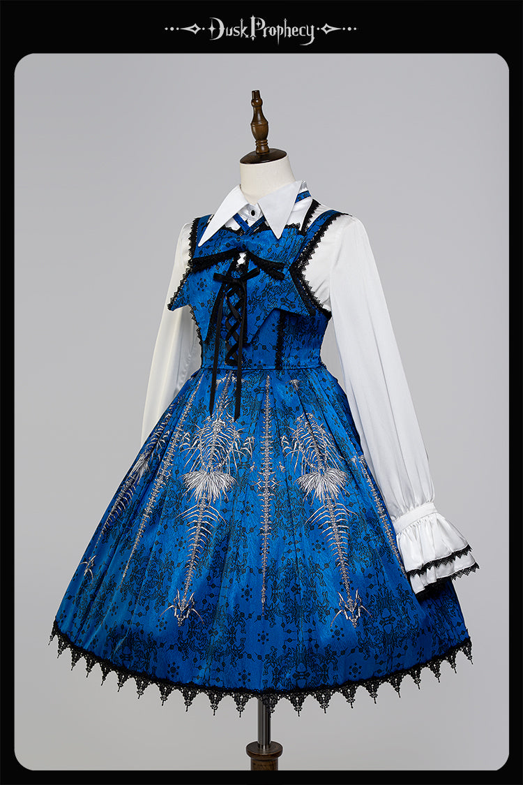 DuskProphecy~Coccyx~Elegant Lolita Dress High Waist Fishbone Print JSK Set