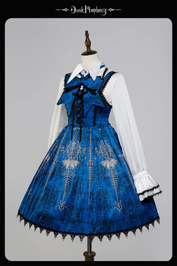 DuskProphecy~Coccyx~Elegant Lolita Dress High Waist Fishbone Print JSK Set