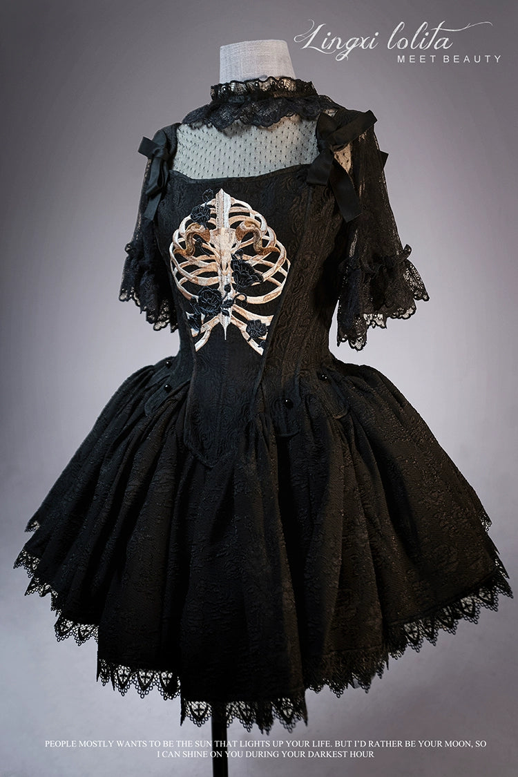 (BFM)Lingxi Lolita~Bone island Gothic Lolita Corset Goth Blouse Skirt Set 31838:371722