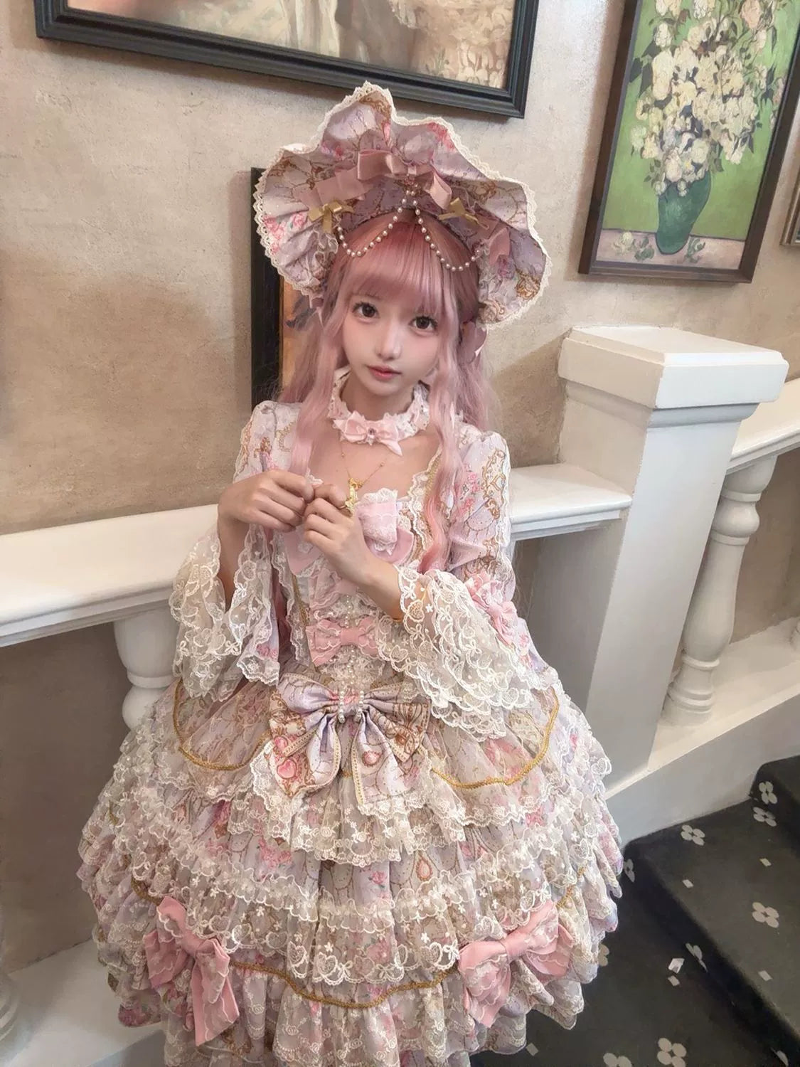 Hanguliang - Candlelight Sonata - Sweet Lolita Long Sleeve OP, Tiered Ruffles 43988:790894