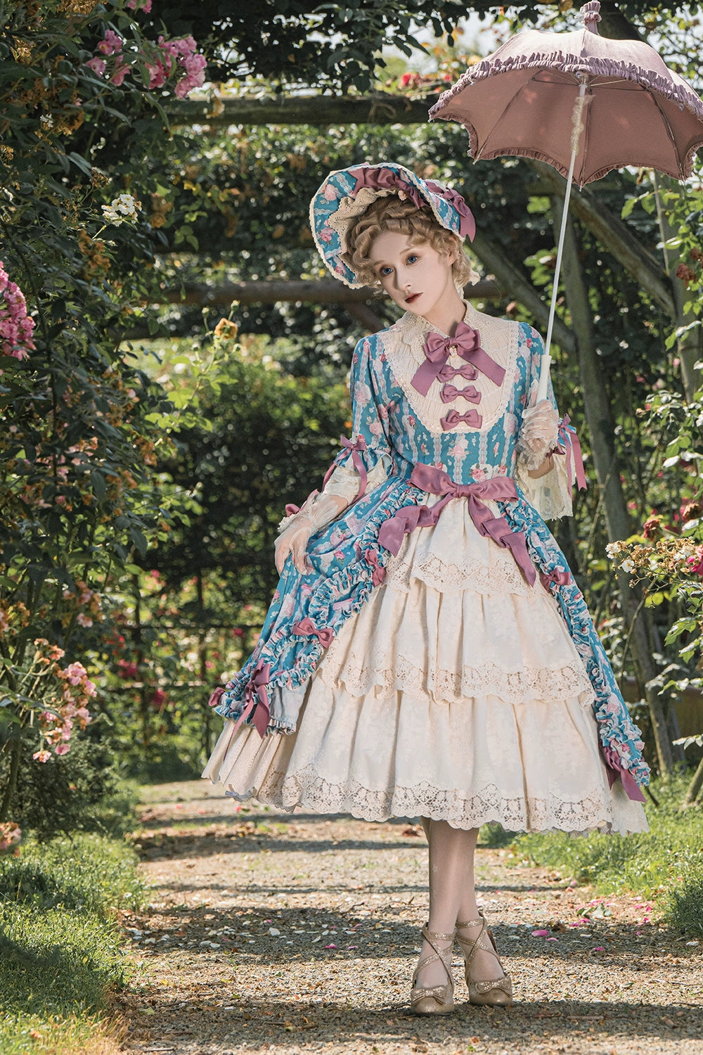 Miss Point~Lilyka Garden~Classic Lolita OP Dress Set Elegant Floral Wall Princess Sleeve 38832:606460