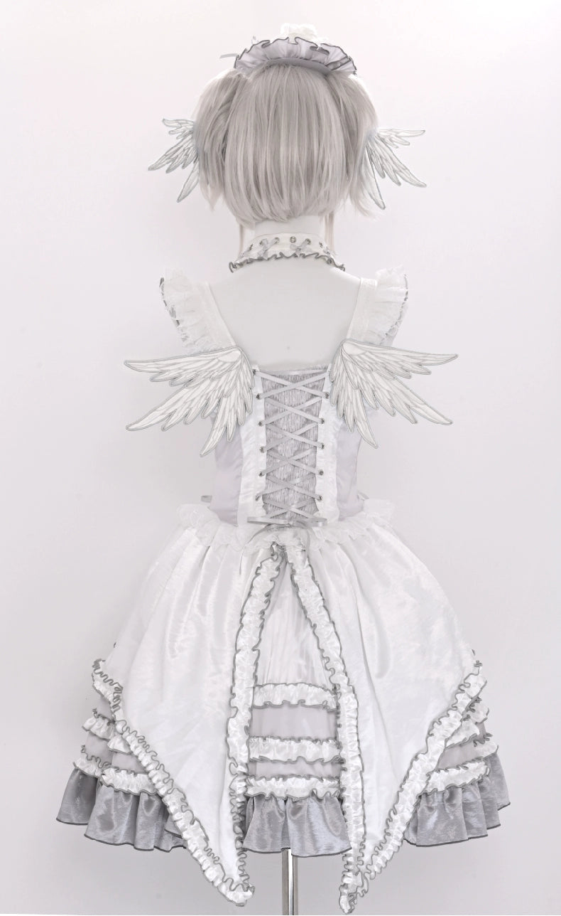LustrE - Metallic Angel - Silver-white Punk Lolita JSK, Wing and Rhinestone Details 44276:801899