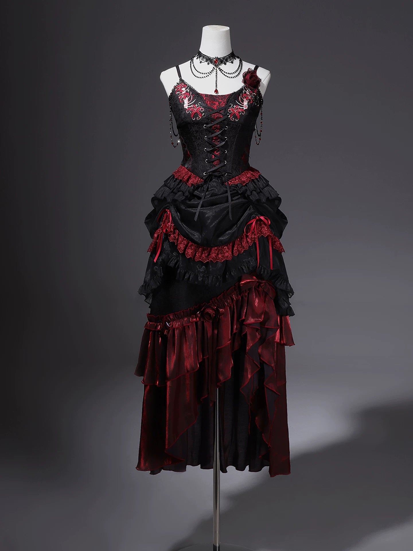 Bone Rot Bloom - Gothic Lolita Embroidered Camisole & Drawstring Lift-up Hem Skirt (2XL L M S XL) 45593:854833