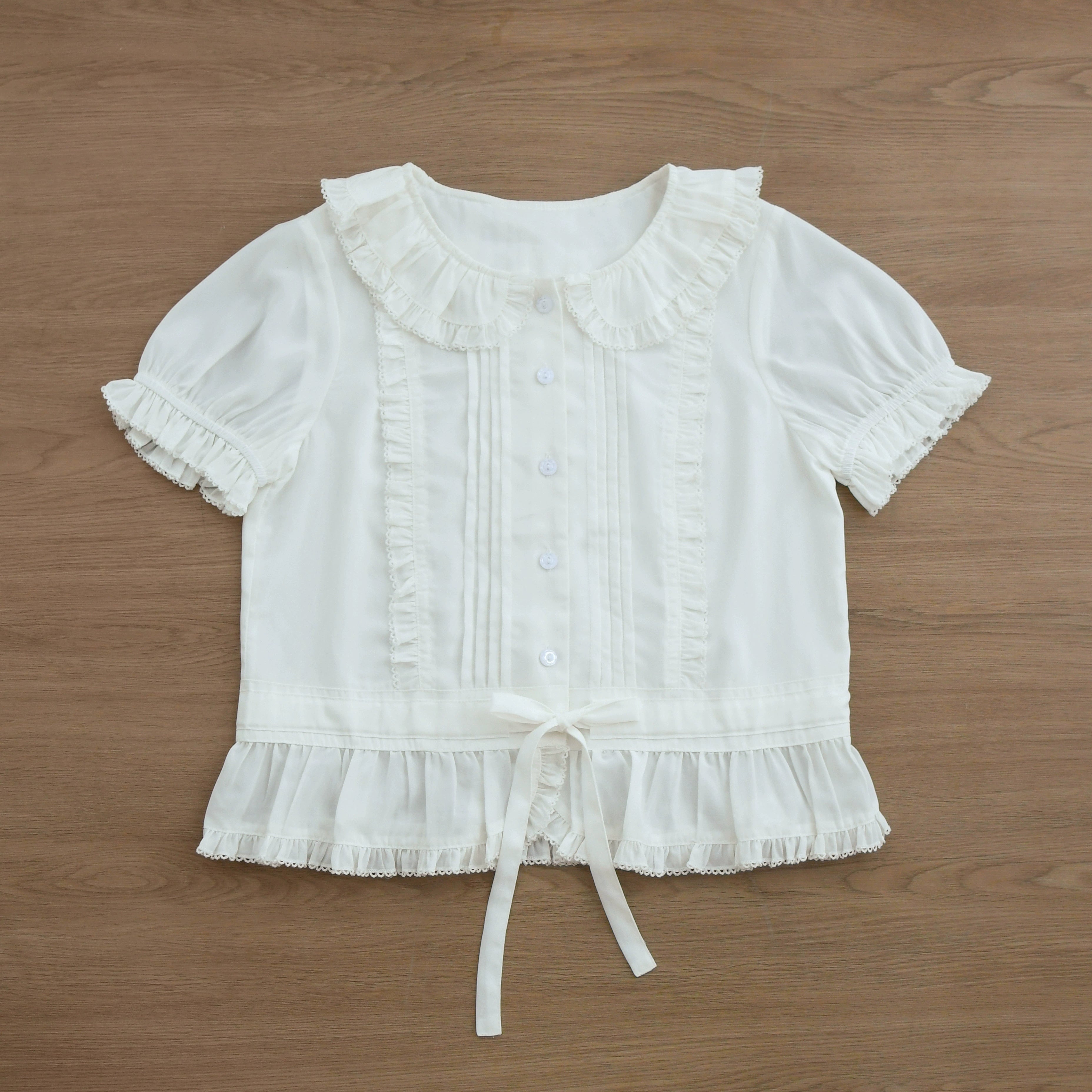 MIST - Perpetual Spring - Summer Sweet Lolita Blouse, Chiffon & Lyocell Options White S