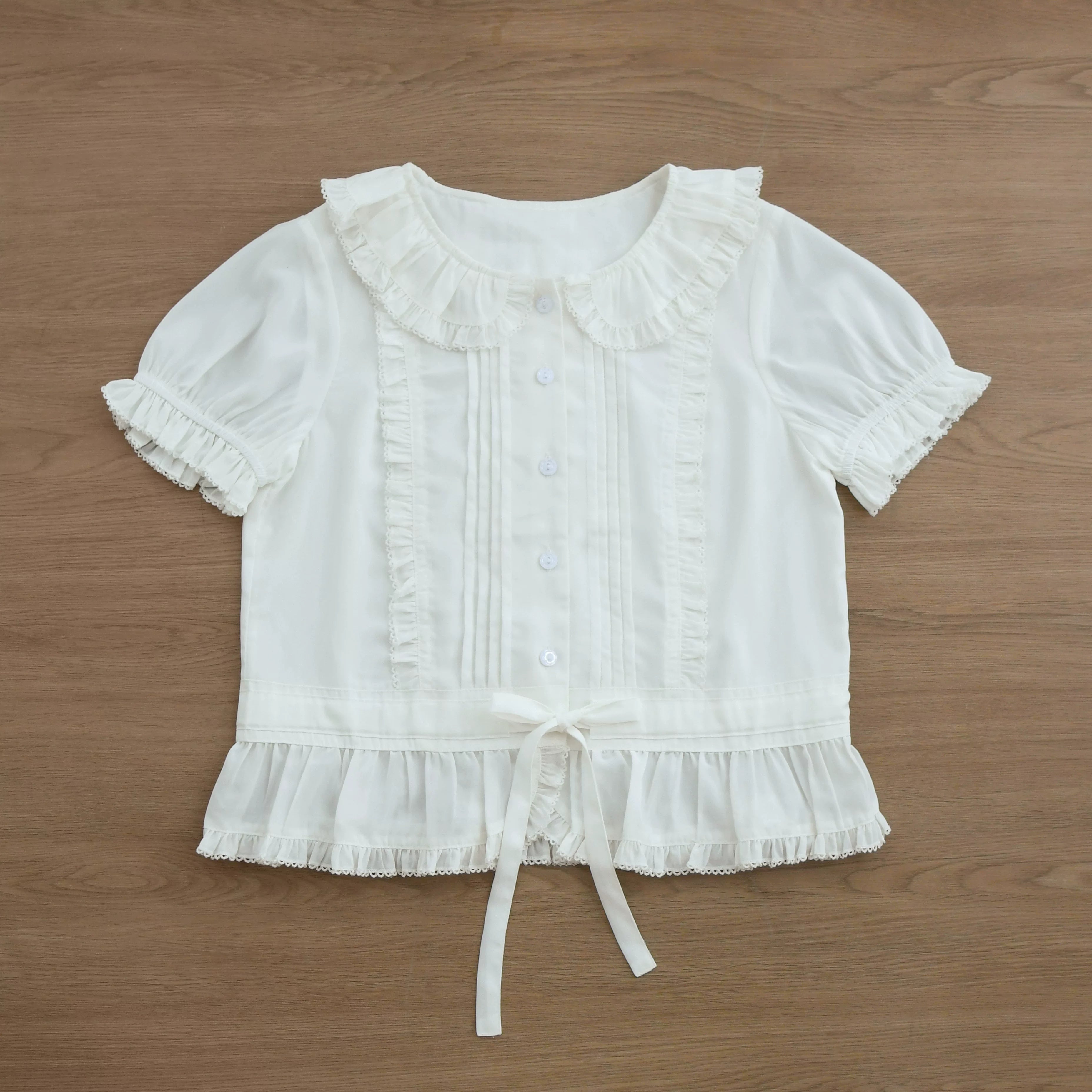 EverSpring - Short Sleeve Sweet Lolita Shirt, Peter Pan Collar (2XL L M S XL) 44735:820640