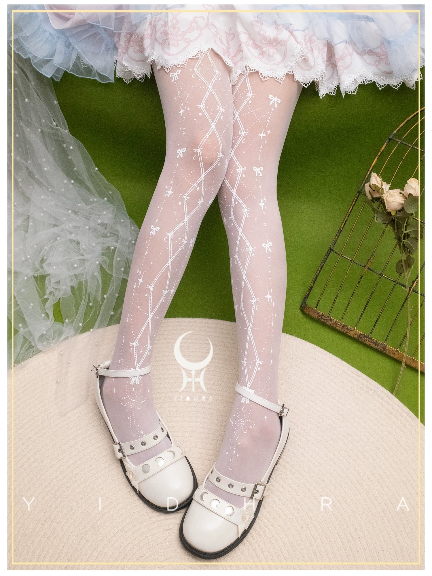 Yidhra - Summer Handmade Printed Lolita Pantyhose White