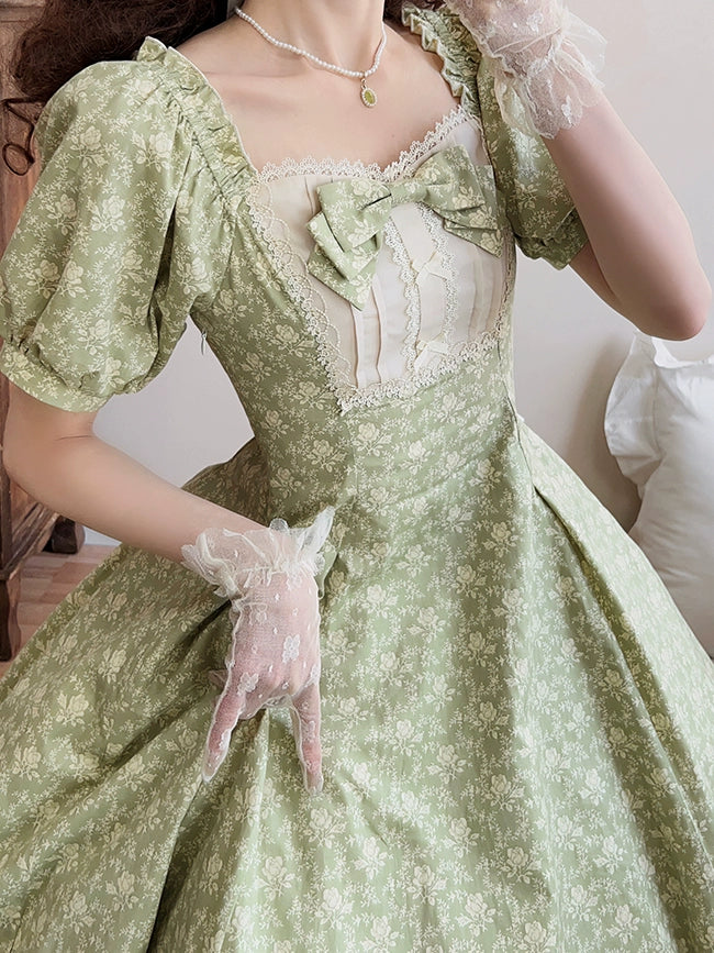 Forest Song - Pastoral Poem - Elegant Lolita OP Dress Floral Print 6-Piece Cut Lolita Dress