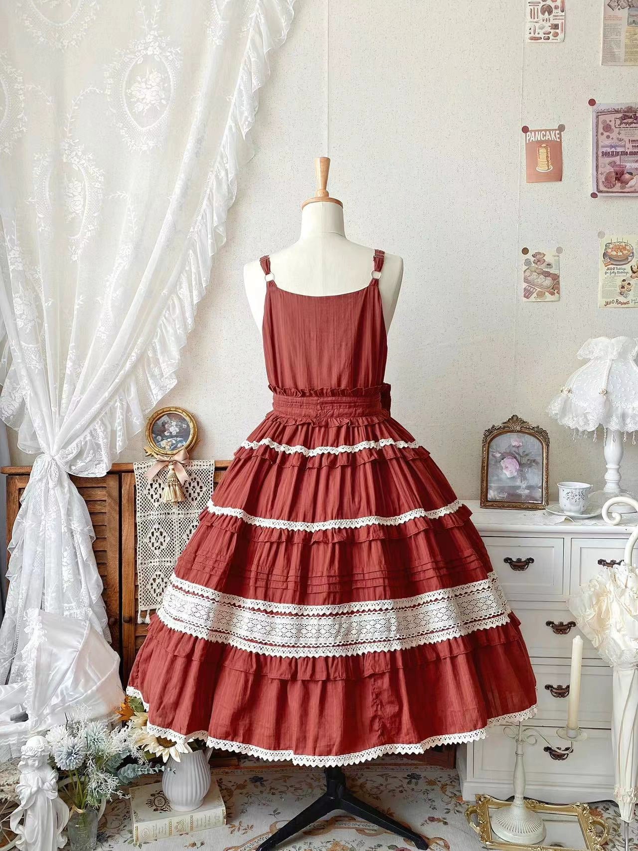 Qianmu - Summer Floral Tea - Country Lolita Cotton Jumper Dress Burlap Dress