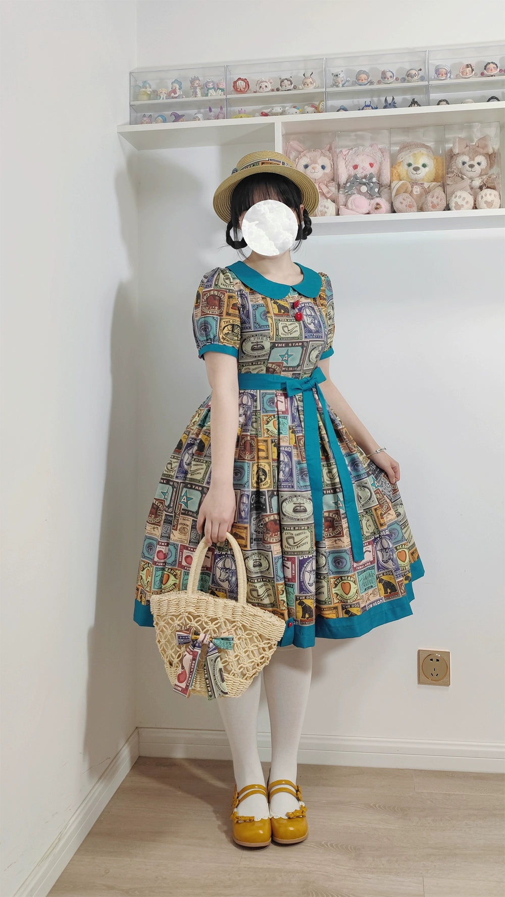 Miss Cube - Antique Label - Retro Lolita KC Straw Hat Bow Tie