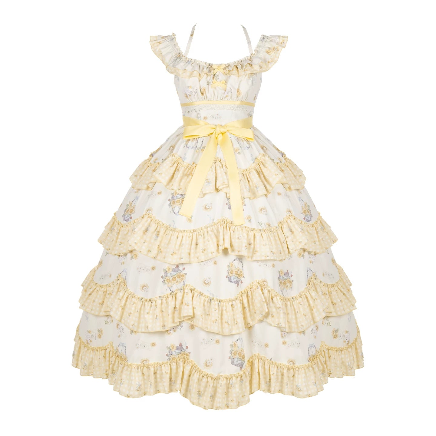 Small Sunflower - Classic Lolita Sunflower Printed JSK Dress, Tiered Hem (L M S) 45740:860888