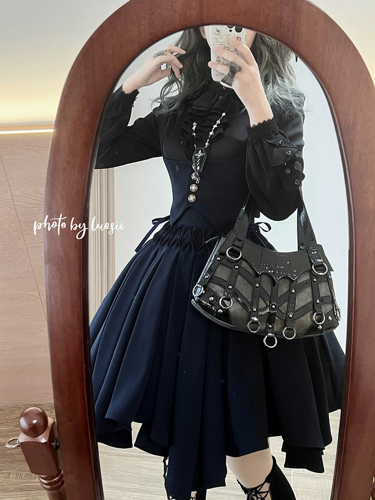 Sentaro~Pleated Irregular Knit Floral Slim Fit Vest and Half Skirt Set 37628:574942
