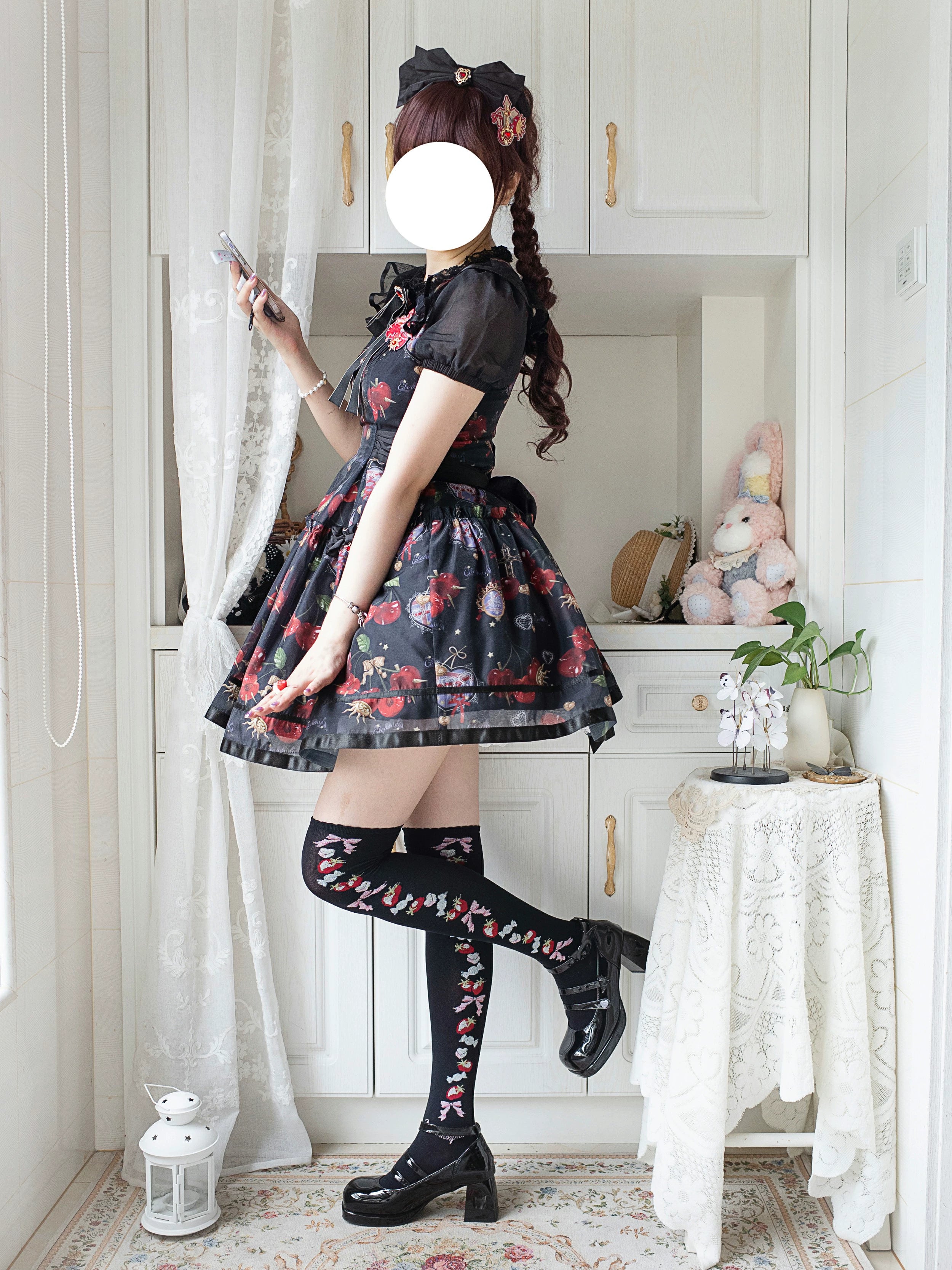(Buy for me)Gloaming~Sweet Lolita Cherry print Short Sleeve OP and SK Set 28840:322654