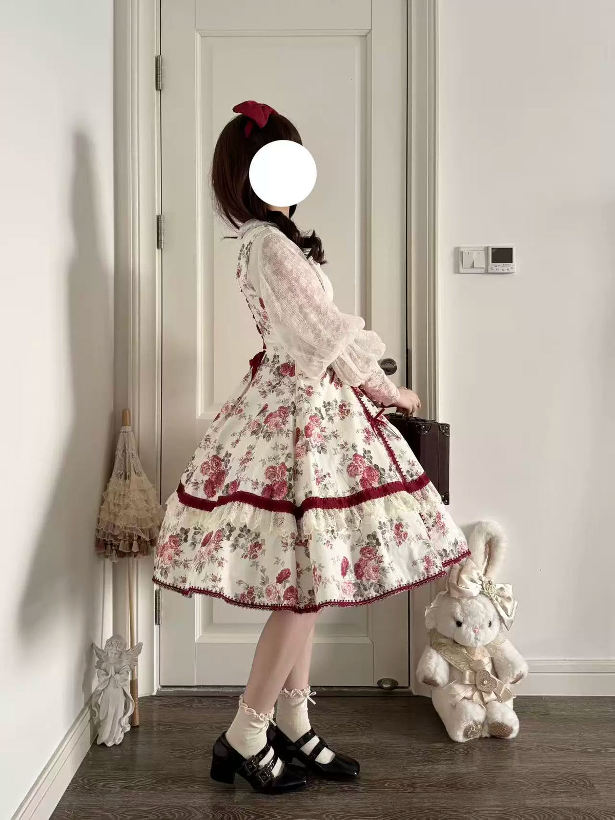 Red Peony - Classic Lolita Bust Support JSK Dress, Floral Print 46004:871738