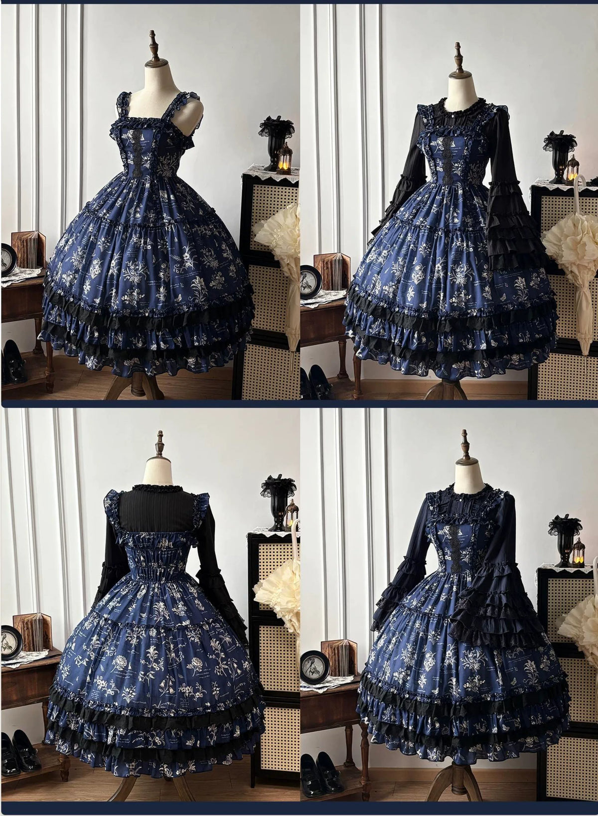 Frost's Descent - Classic Lolita JSK Dress Set, Botanical Butterfly Print 45970:870164