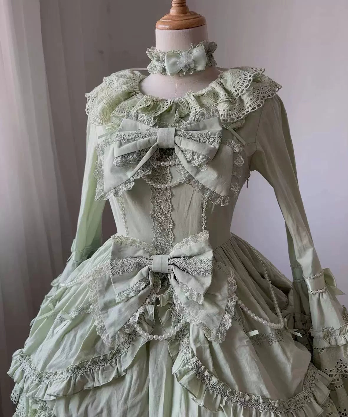 Plum Tree - Pure Love Language - Sweet Lolita Pearl JSK Princess Sleeves Blouse S White - JSK (bow style)