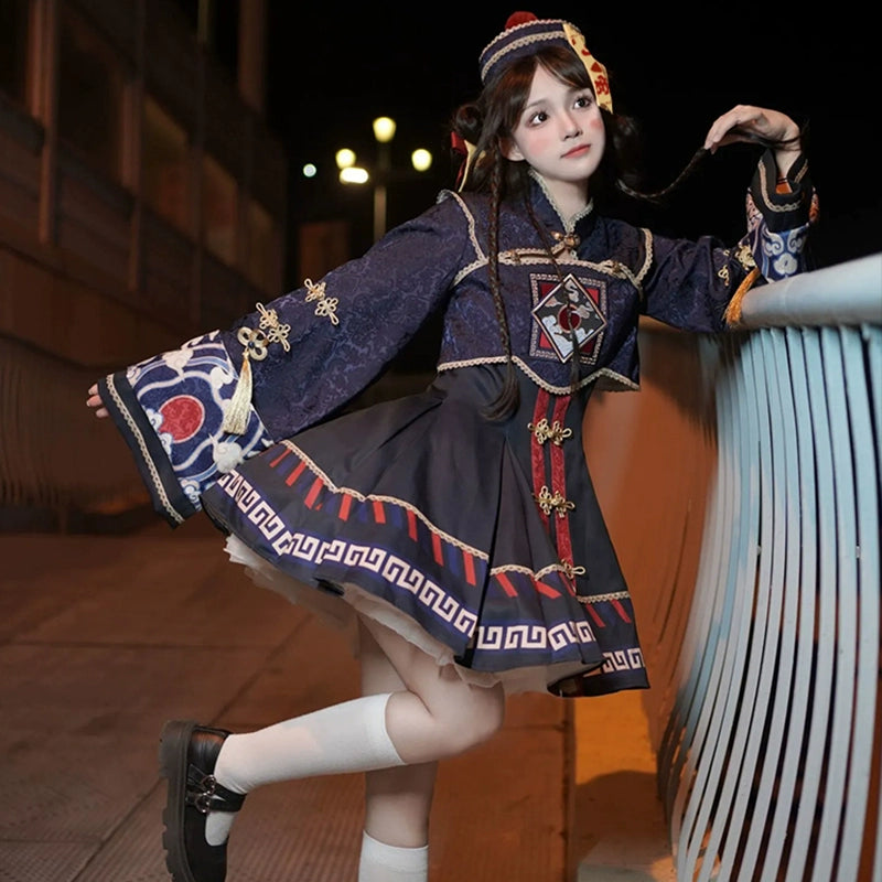 (BFM)Sakurahime~Little Zombie~Zombie Lolita Jumper Dress Cute Lolita Coat Set XS Top navy blue color 